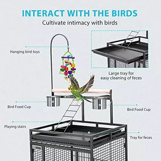 VIVOHOME 72 Inch Wrought Iron Large Bird Cage with Play Top and Rolling Stand for Parrots Conures Lovebird Cockatiel Parakeets