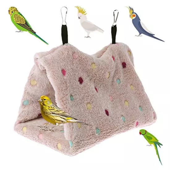 LeerKing Bird Hut for Cage 3 Sizes, Hanging Bird Hammock Bed Nest Plush House Snuggle Tent for Conure, Lovebird, Parrot, Parakeets, Cockatiels, Cockatoo, Quaker