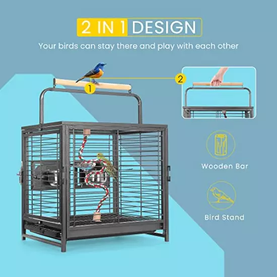 VIVOHOME 19 Inch Wrought Iron Bird Travel Carrier Cage for Parrots Conures Lovebird Cockatiel Parakeets