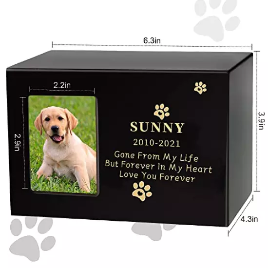 Custom Pet Urns, Personalized pet urns for Dogs Ashes, Personalized Cat Dog Memorial with Picture Wood Casket Cat Urns for Ashes Memory Box for Keepsakes Cremation Pets Box for Animal Ashes (Black)