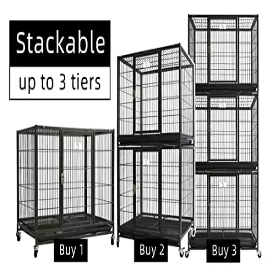 37" Homey Pet Heavy Duty Metal Open Top Cage w/ Floor Grid, Casters and Tray