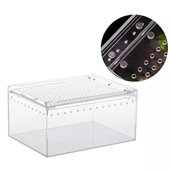 Naysku Reptile Breeding Box, Transparent Reptile Breeding Container, Acrylic Reptile Cage, Sliding Cover Type Feeding Box, Reptile Breeding Tank Habitat Box for Small Animals