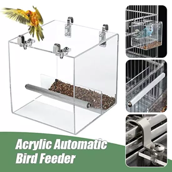 SETCO Automatic Bird Feeder No Mess Bird Cage Pet Feeder Seed Food Container for Parakeet Canary Cockatiel Parrot Finch Canary Acrylic