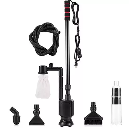 AQQA Aquarium Gravel Cleaner Siphon Kit,6 in 1 Electric Automatic Removable Vacuum Water Changer，Multifunction Wash Sand Suck The Stool Filter 110V/20W 320GPH