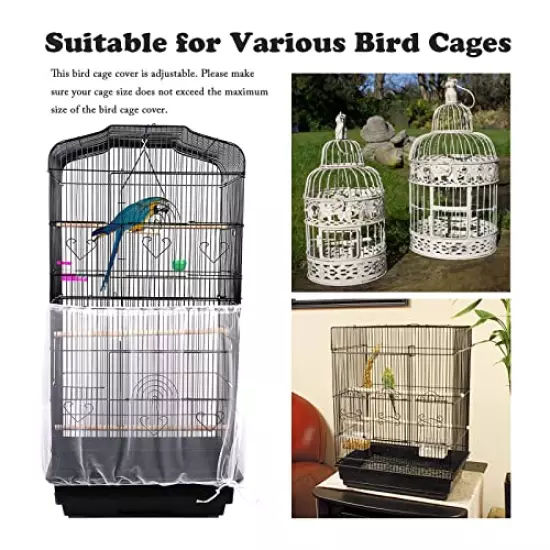 ZOCONE Bird Seed Guards & Catchers Stretchy Adjustable Drawstring Bird Cage Mesh Net Cover Cage Skirt