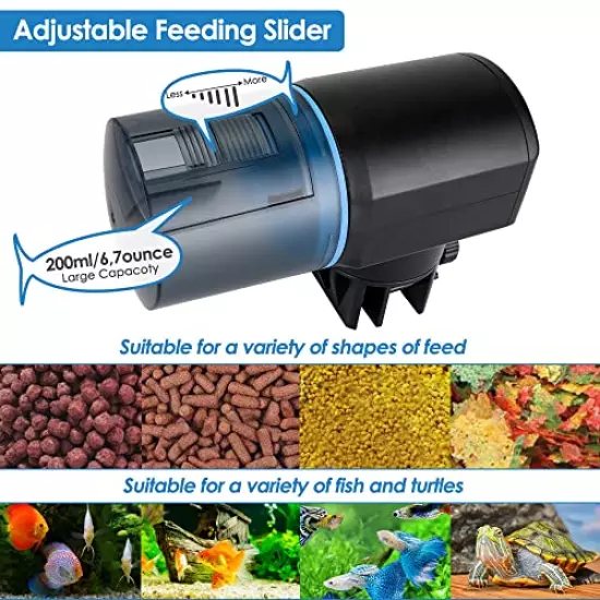 Lukovee Automatic Fish Feeder,New Generation Feeding Time Display USB Rechargeable Timer Moisture-Proof Aquarium or Fish Tank Food Dispenser with 200ML Large Capacity for Vacation Weekend Holiday