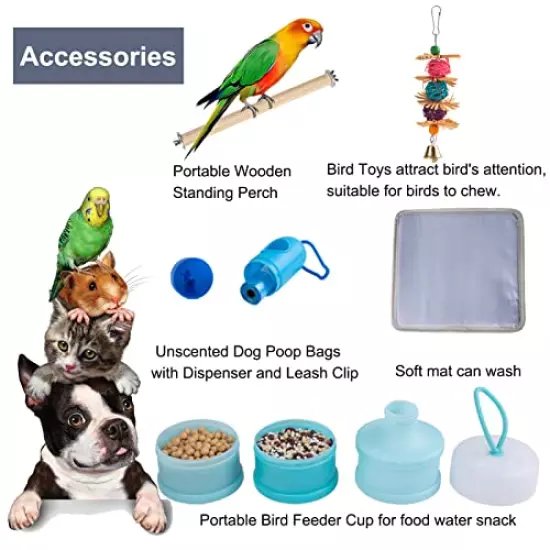 Bird Carrier Travel Cage Parrot - Lightweight Breathable Pet Travelling Bag with Portable Bird Feeder Cups and Standing Perch Bird Parrot Toys Outgoing Bags for Guinea Pig Rat Small Animal