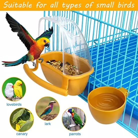 2Pcs Bird Feeder for Cage Parrot Feeding Dish Cups Birds Water Dispenser Food Bowls Hanging Spill-Proof Bird Cage Accessories Pet Cage Cups Holder Seed Food Container for Parakeet Budgies Cockatiel