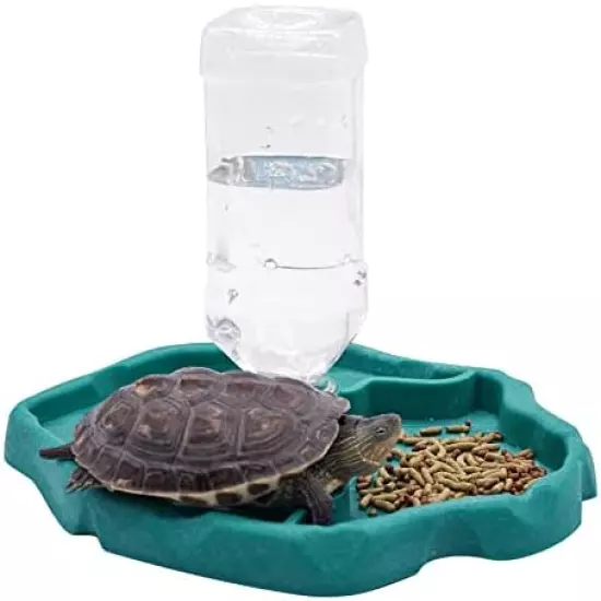 Aufeeky 2 In 1 Reptile Water Dish & Food Dish With Bottle, Automatic Refilling Reptile Water Bowl, Large Reptile Feeding Dispenser For Tortoise Hermit Crab Reptile Turtle Lizard Frog White