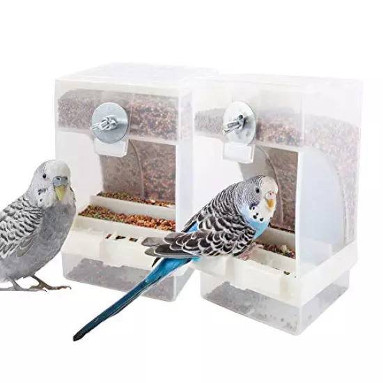 PINVNBY No-Mess Bird Feeder Parrot Automatic Feeder Seed Food Container Perch Cage Accessories for Budgerigar Canary Cockatiel Finch Parakeet Green Cheek Conures Parrotlets Lovebirds