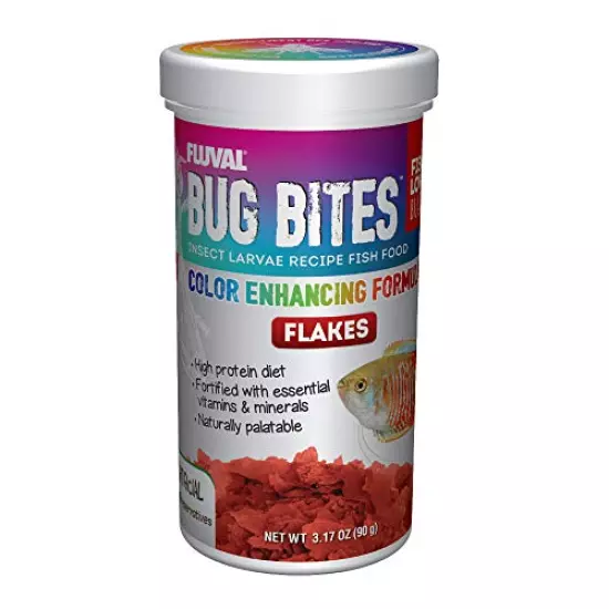 Fluval Bug Bites Color Enhancing Fish Food for Tropical Fish, Flakes for Small to Medium Sized Fish, 0.63 oz.