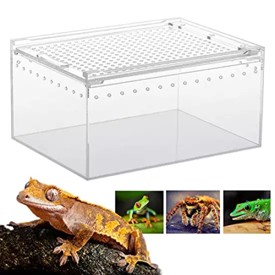 Naysku Reptile Breeding Box, Transparent Reptile Breeding Container, Acrylic Reptile Cage, Sliding Cover Type Feeding Box, Reptile Breeding Tank Habitat Box for Small Animals