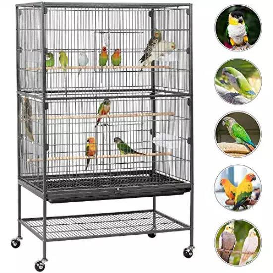 Yaheetech 52-inch Wrought Iron Standing Large Flight King Bird Cage for Cockatiels African Grey Quaker Amazon Sun Parakeets Green Cheek Conures Pigeons Parrot Bird Cage Birdcage with Stand