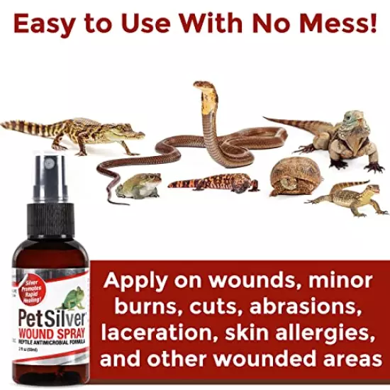 PetSilver Wound Reptile, Snake & Amphibians Formula With Chelated Silver - Made In USA - Vet Formulated - Natural Pain Free Formula - Relief Support For Skin Issues, Sores, Scale Rot 2 Fl Oz