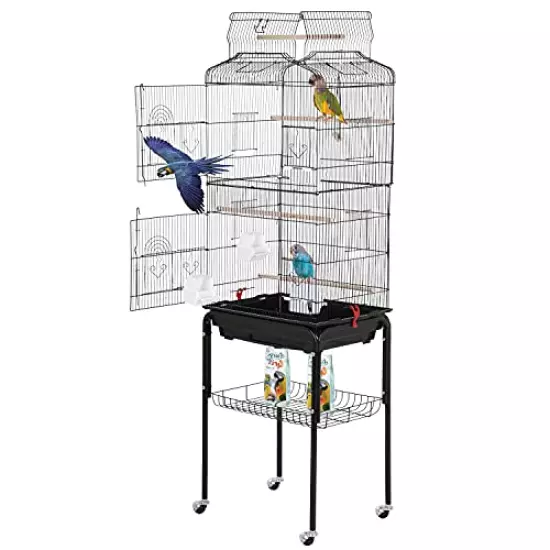 BestPet 64 inch Wrought Iron Bird Cage for Parakeets Medium Small Parrots Parakeet Cage with Detachable Rolling Stand & Play Open Top for Cockatiels Lovebird Finches Canaries