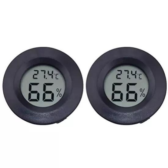 POPETPOP 2Pcs Reptiles Digital Thermometer Hygrometer, Round Shaped Temperature Humidity Meter For Lizard Gecko Snake Frog Turtle Reptiles Or Indoor Bedroom Use Black