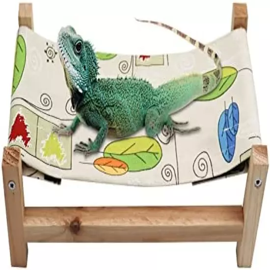 Dnoifne Reptile Hammock Swing Hanging Bed, Wooden Lizard Bed, Reptile Summer Bed For Bearded Dragon Leopard Gecko Lizard