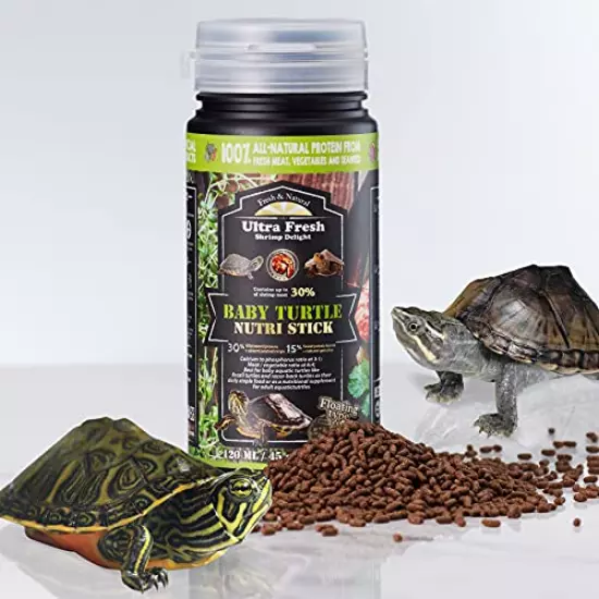 Ultra Fresh Floating Baby Turtle Food, All Natural Ingredients, Wild Sword Prawn, Calcium Vitamin D Enriched for Picky Aquatic Baby & Juvenile Turtles, Baby Turtle Nutri Stick