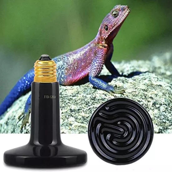 WUHOSTAM 2 Pack 100W Infrared Ceramic Heat Lamp, Black Reptile Emitter Bulb, Pet Heater For Aquarium And Terraium, Chicken Coop, Lizard, Turtle, Brooder, Snake, No Harm No Light, ETL Listed