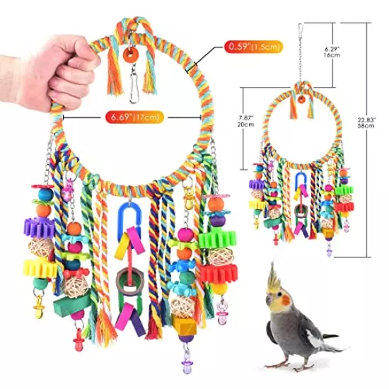 KATUMO Bird Toys, Bird Swing Toy Bird Perch with Colorful Chewing Toys, Suitable for Lovebirds, Finches, Parakeets, Budgerigars, Conure ect Small Birds