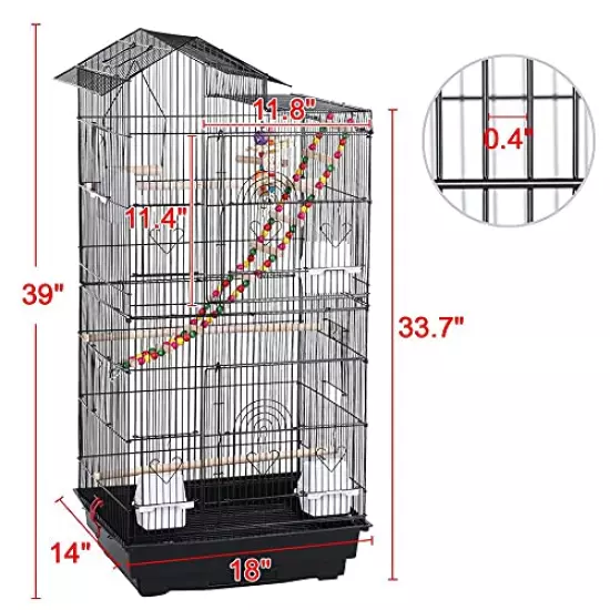 Yaheetech 39'' Iron Roof Top Bird Cage Parrot Cage for Small Birds Parakeet Budgie Cockatiel Lovebirds with Swing & Ladder