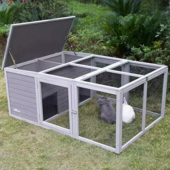 Aivituvin Wooden Tortoise House Large Tortoise Habitat, Indoor Tortoises Enclosure For Small Animals, Outdoor Reptile Cage - Upgraded Weatherproof Bottom Grey