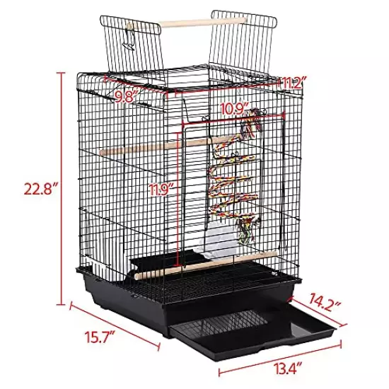 Yaheetech Open Play Top Travel Bird Cage for Conure Sun Parakeet Green Cheek Conure Lovebird Budgie Finch Canary, Small-Size Travel Bird Cage Portable