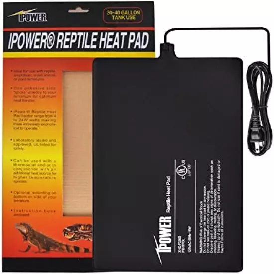 IPower Reptile Heat Pad 4W/8W/16W/24W Under Tank Terrarium Warmer Heating Mat And Digital Thermostat Controller For Turtles Lizards Frogs And Other Small Animals, Multi Sizes