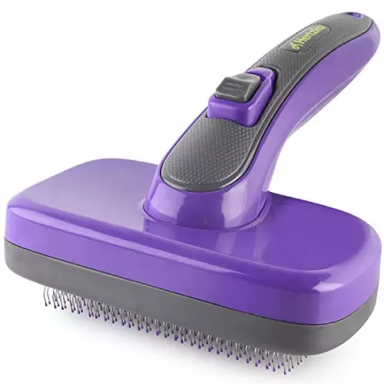 Hertzko Self-Cleaning Slicker Brush For Dogs, Cats - The Ultimate Dog Brush For Shedding Hair, Fur - Comb For Grooming Long Haired & Short Haired Dogs, Cats, Rabbits & More, Deshedding Tool, Cat Brush