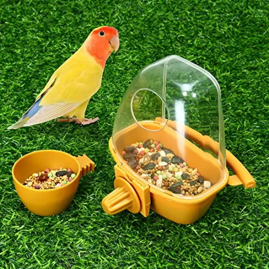 2Pcs Bird Feeder for Cage Parrot Feeding Dish Cups Birds Water Dispenser Food Bowls Hanging Spill-Proof Bird Cage Accessories Pet Cage Cups Holder Seed Food Container for Parakeet Budgies Cockatiel