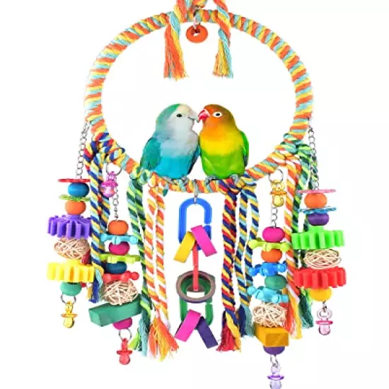 KATUMO Bird Toys, Bird Swing Toy Bird Perch with Colorful Chewing Toys, Suitable for Lovebirds, Finches, Parakeets, Budgerigars, Conure ect Small Birds