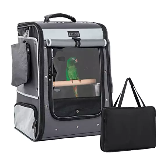 Bird Carrier with Shade Cover,2 Level Adjustable Height with Standing Perch,2 Feeder Bowls and Great Ventilation, Cockatiel Bird Travel Cage Grey