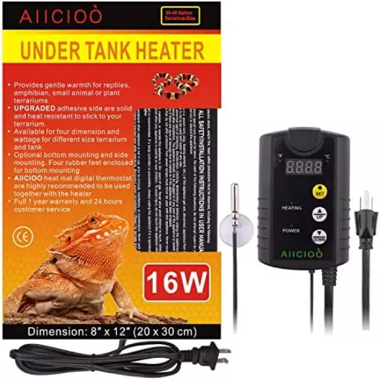 Aiicioo Under Tank Heater Thermostat - Reptile Heating Pad With Temperature Control Reptile Heat Mat For Combo Set For Hermit Crab Lizard Terrarium