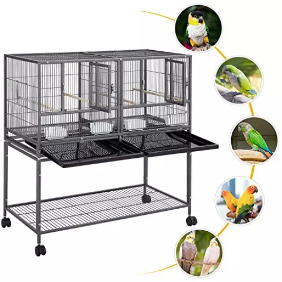 Yaheetech 41.5" Stackable Divided Breeder Breeding Parakeet Bird Cage for Canaries Cockatiels Lovebirds Finches Budgies Small Parrots with Rolling Stand