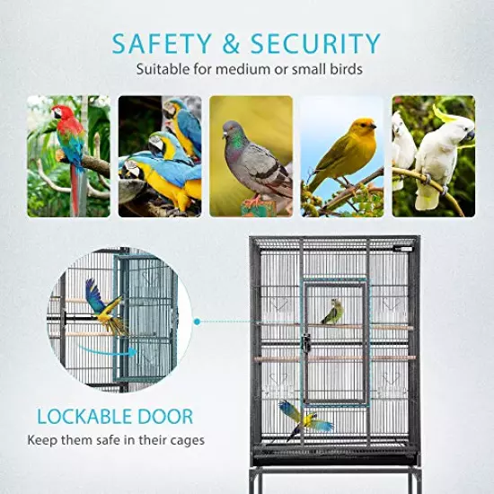 VIVOHOME 54 Inch Wrought Iron Large Bird Flight Cage with Rolling Stand for African Grey Parrot Cockatiel Sun Parakeet Conure Lovebird Canary