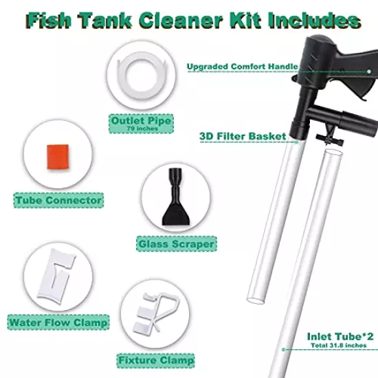 FREESEA Fish Tank Gravel Cleaner: Aquarium Siphon Vacuum Gravel Cleaner with Algae Scraper Water Flow Controller 5 in 1 Quick Water Changer for Fish Tank Gravel Sand Cleaning