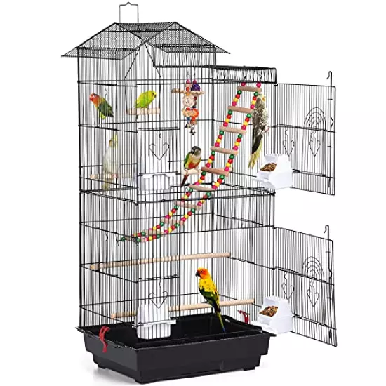 Yaheetech 39'' Iron Roof Top Bird Cage Parrot Cage for Small Birds Parakeet Budgie Cockatiel Lovebirds with Swing & Ladder