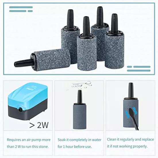 Pawfly 0.6/1/1.2 Inch Air Stone Cylinder Bubble Diffuser Airstones for Aquarium Fish Tank Pump Grey