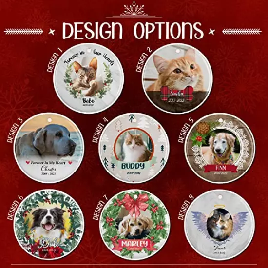 Pet Memorial Gifts, Personalized Dog Memorial Photo Ornament, Custom w/ Name & Date - Forever in Our Hearts - 8 Designs - in Loving Memory, Pet Sympathy Gifts - Keepsake Loss of Dog Cat, D1