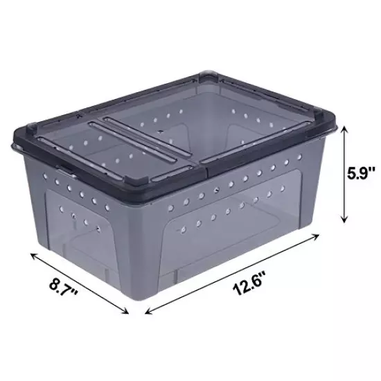 kathson Reptile Feeding Box Small Snake Breeding Container Transparent Portable Hatching Incubation Box Mini Pet House for Lizard Tarantula Spider Frog Scorpion (Black)