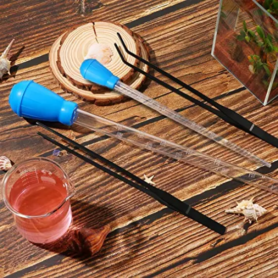 2 Pieces Aquarium Coral Feeder with 2 Pieces Stainless Steel Feeding Long Tweezers Syringe Spot Coral Feeder Reptile Feeding Tools for Aquatic Plant Reef Anemones Lionfish