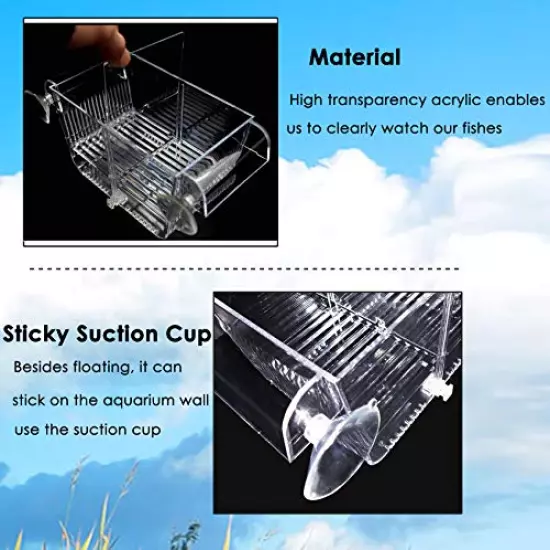 capetsma Fish Breeding Box, Acrylic Fish Isolation Box with Suction Cups, Aquarium Acclimation Hatchery Incubator for Baby Fishes Shrimp Clownfish and Guppy.