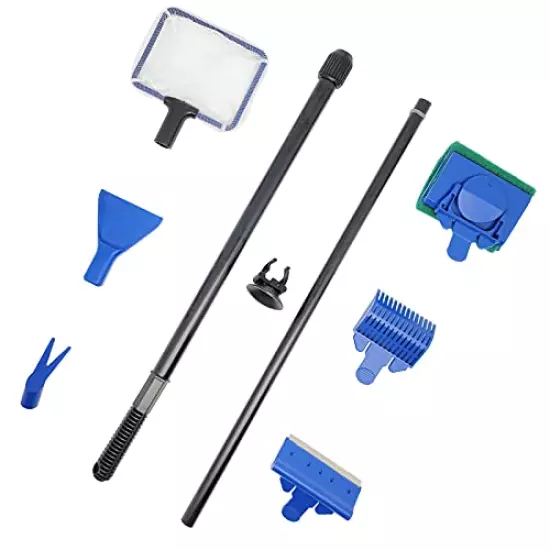 Fish Tank Cleaning Tools 5 in 1 Aquarium Clean Set Fish Net Gravel Rake Algae Scraper Fork Sponge Brush Glass Cleaner Tools Kit