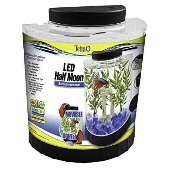 Tetra LED Half Moon aquarium Kit 1.1 Gallons, Ideal For Bettas, Black, 4.6 x 9.1 x 9.9 Inches (29049)