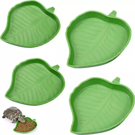 Boao 4 Pieces Leaf Reptile Food Water Bowl Plate Dish For Tortoise Corn Snake Crawl Pet Drinking And Eating, 2 Sizes