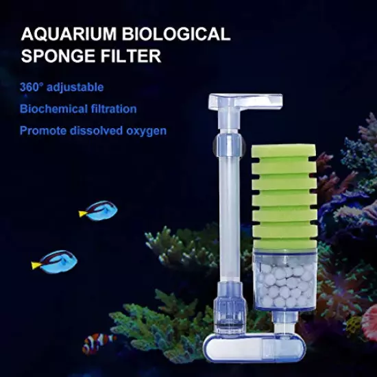 UPETTOOLS Aquarium Biochemical Sponge Filter, Ultra Quiet Aquarium Air Pump Bio Sponge Fish Tank Foam Filter Comes with 4/2 Spare Sponges 4/2 Bag of Bio Ceramic Media Balls