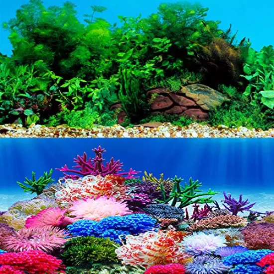 ELEBOX New 20" x 48" Fish Tank Background 2 Sided River Bed & Lake Background Aquarium