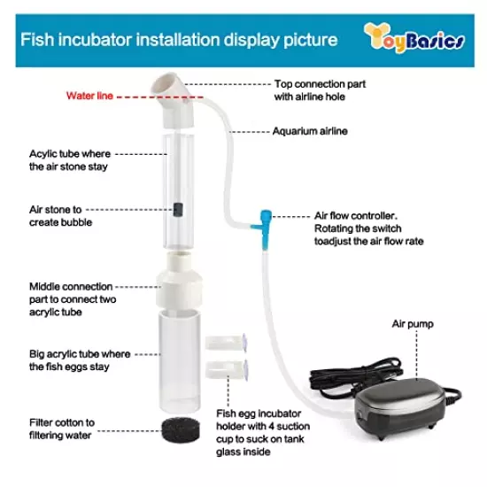 Fish Egg Incubator Tumbler Aquarium Cichlids Fish Hatchery with Aquarium air Pump，Isolation Fish Breeding Box, Small Fish net and Small Aquarium tweezer