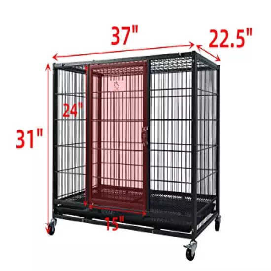 37" Homey Pet Heavy Duty Metal Open Top Cage w/ Floor Grid, Casters and Tray