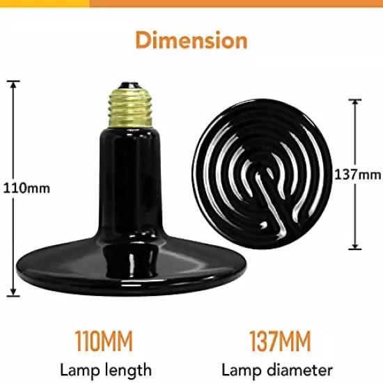 Simple Deluxe Reptile Heat Lamp Bulb Ceramic Heat Emitter 40W/60W/100W/150W/250W, No Light Emitting Brooder Coop Heater For Amphibian Pet & Incubating Chicken